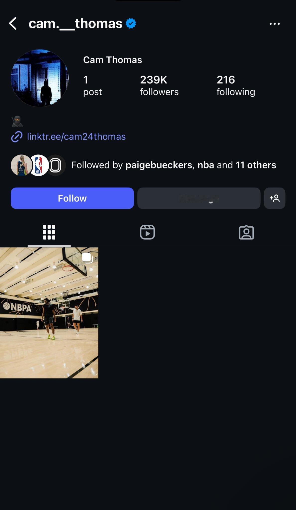 卡姆-托马斯已在 Instagram 上取消关注篮网队，并从他的个人资料中删除了