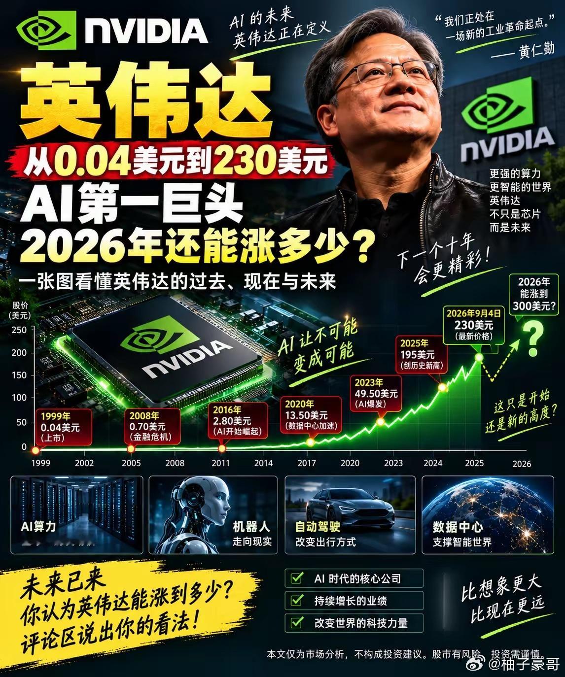英伟达：从0.04美元到230美元，AI第一巨头，2026年还能涨多少？很多人第