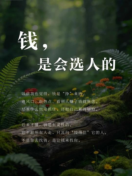 厚德方能载物
钱财属于万物福泽之一，德行深厚才能承载财富，财富只选择有德之人。