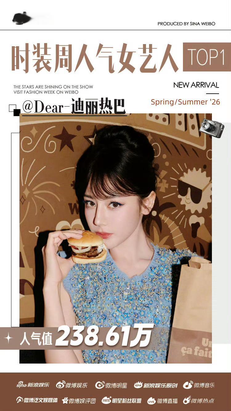 迪丽热巴时装周人气女艺人TOP恭喜热巴时装周人气女艺人TOP[期待] ​​​