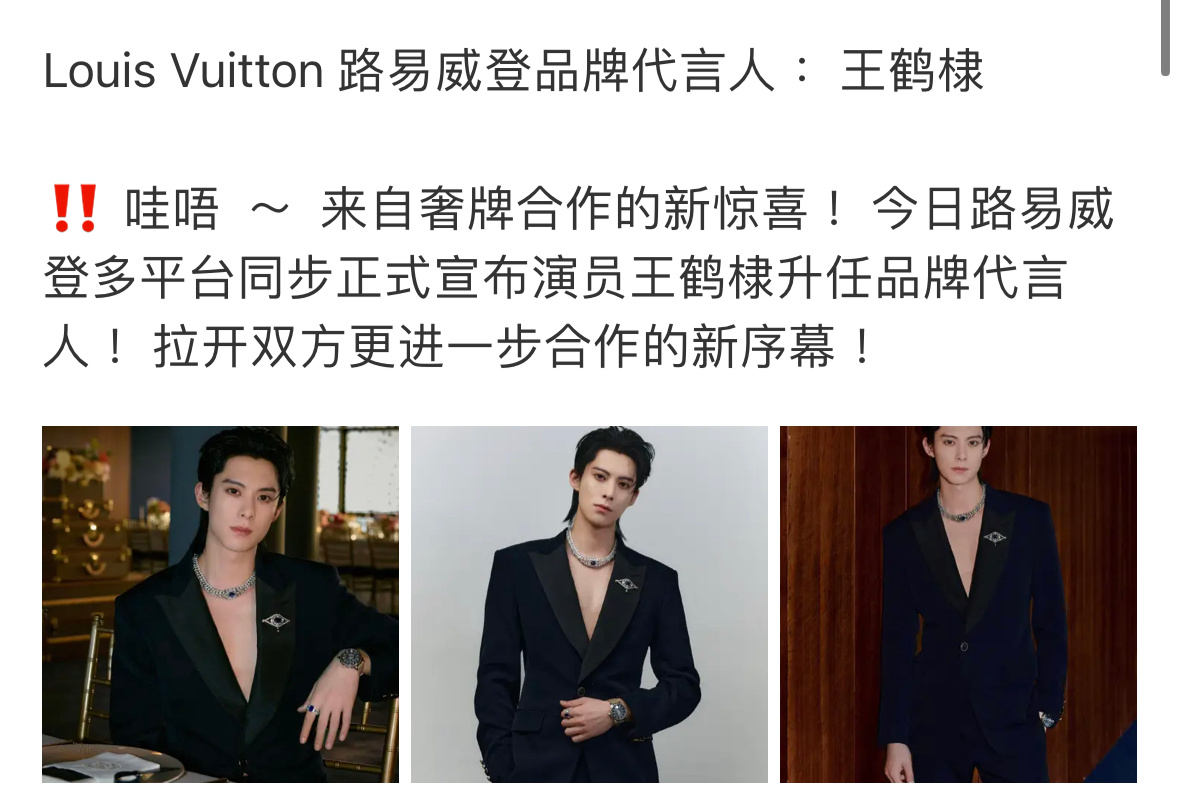 Lv官宣王鹤棣为代言人了😂只能说和以前代言人比眼光断层下降 ​​​