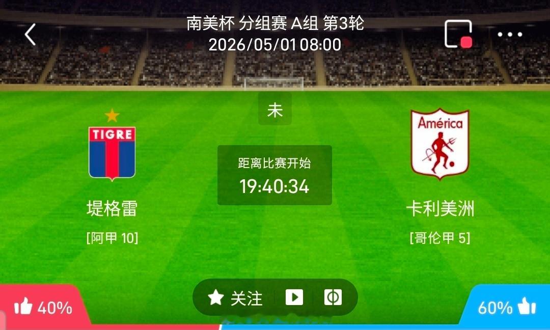 【北单】周四11南美杯方向：老虎竞技vs卡利美洲南美杯 老虎竞技 VS 卡利美洲