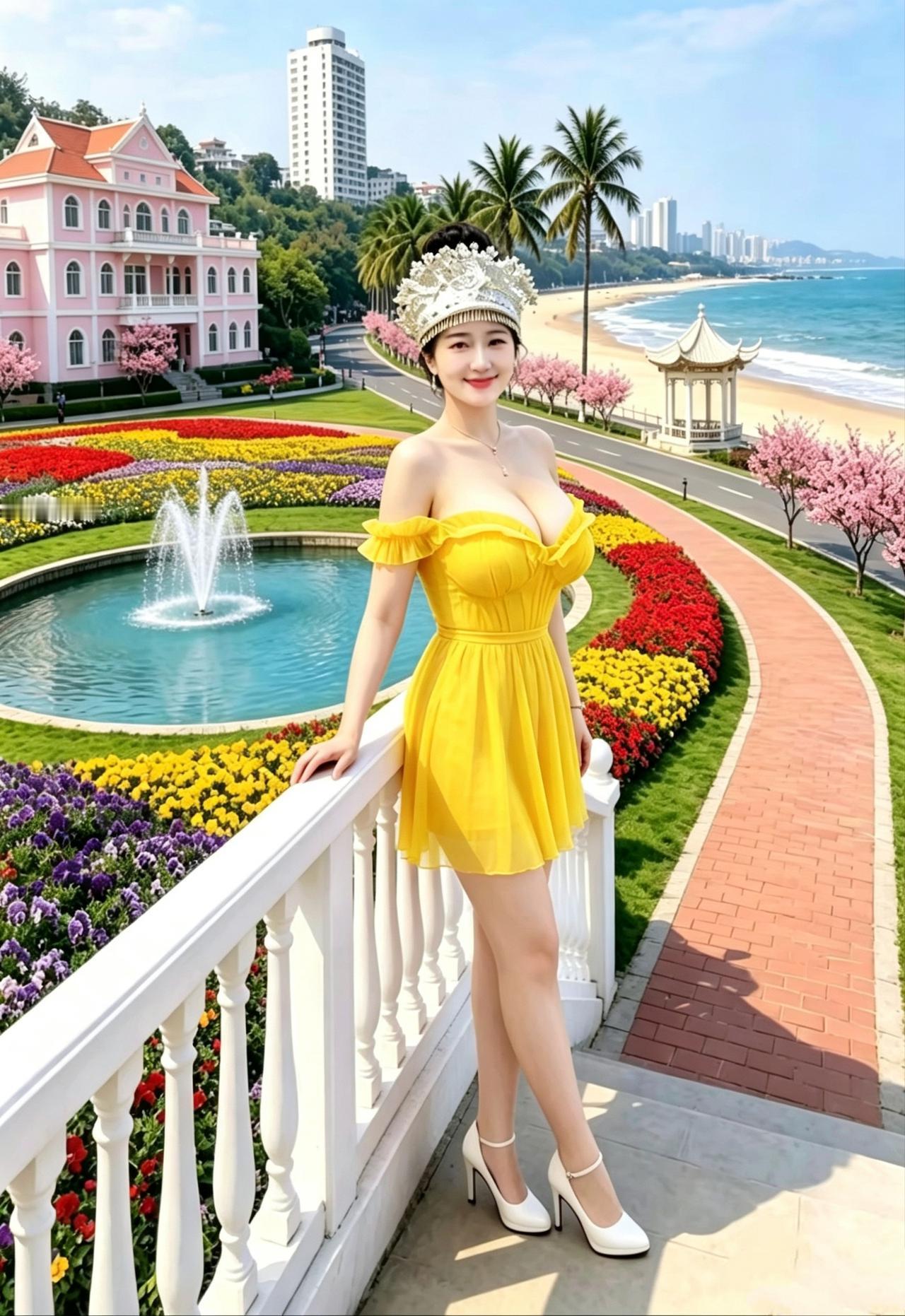 《滨海华影》
 
晴光铺洒万里沧波，碧海衔着澄澈长天，银沙蜿蜒向远，几株椰树亭亭