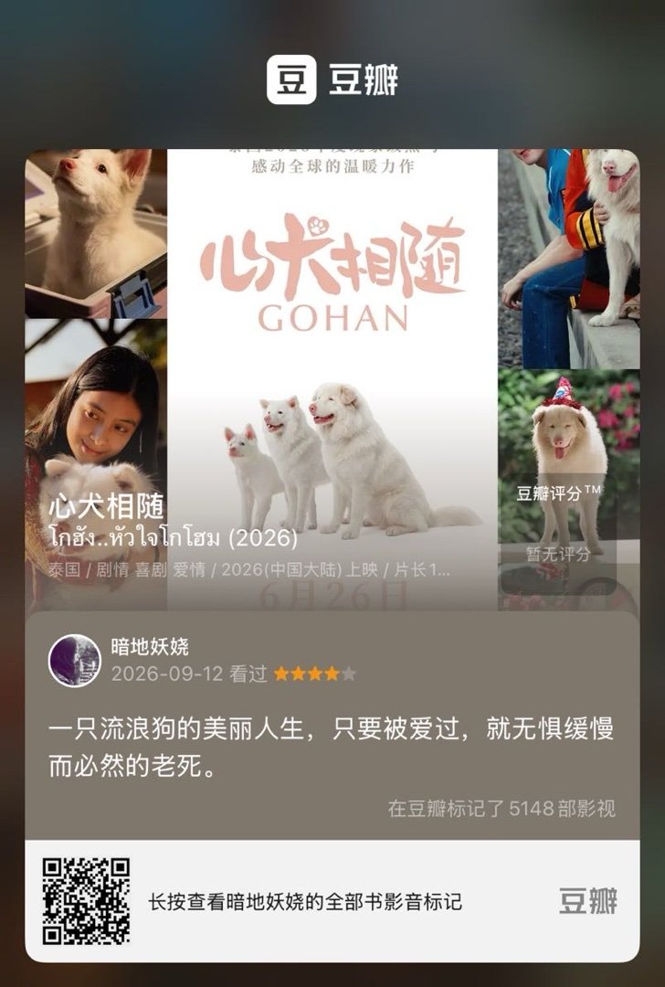 看过电影《心犬相随》，我的评分：★★★★☆ 一只流浪狗的美丽人生，只要被爱过，就
