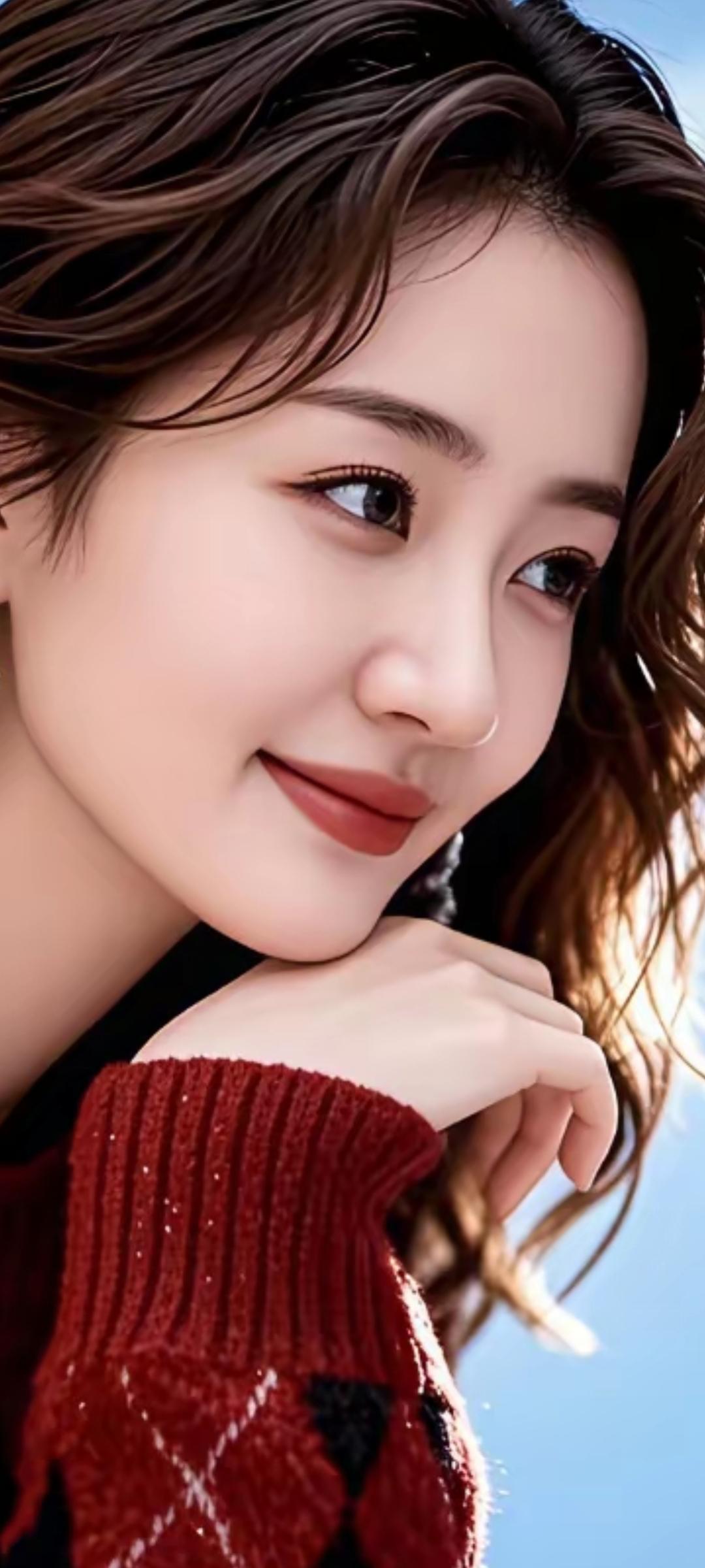 温柔冬日穿搭，暖心红毛衣，甜美笑容，温暖你的心！🌟💖