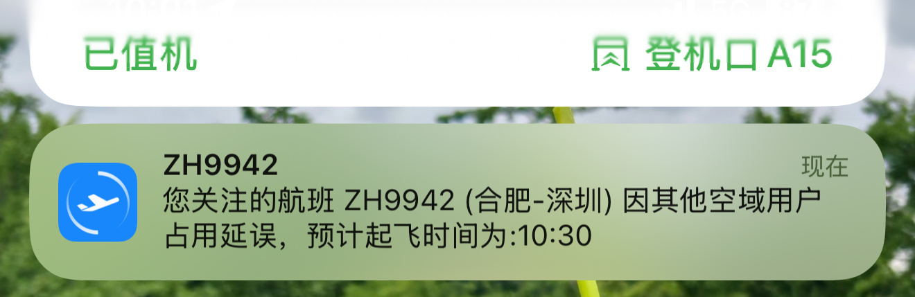 好消息：天气正常，两边都没雷雨坏消息：还是晚点，空域被其他用户占用 ​​​