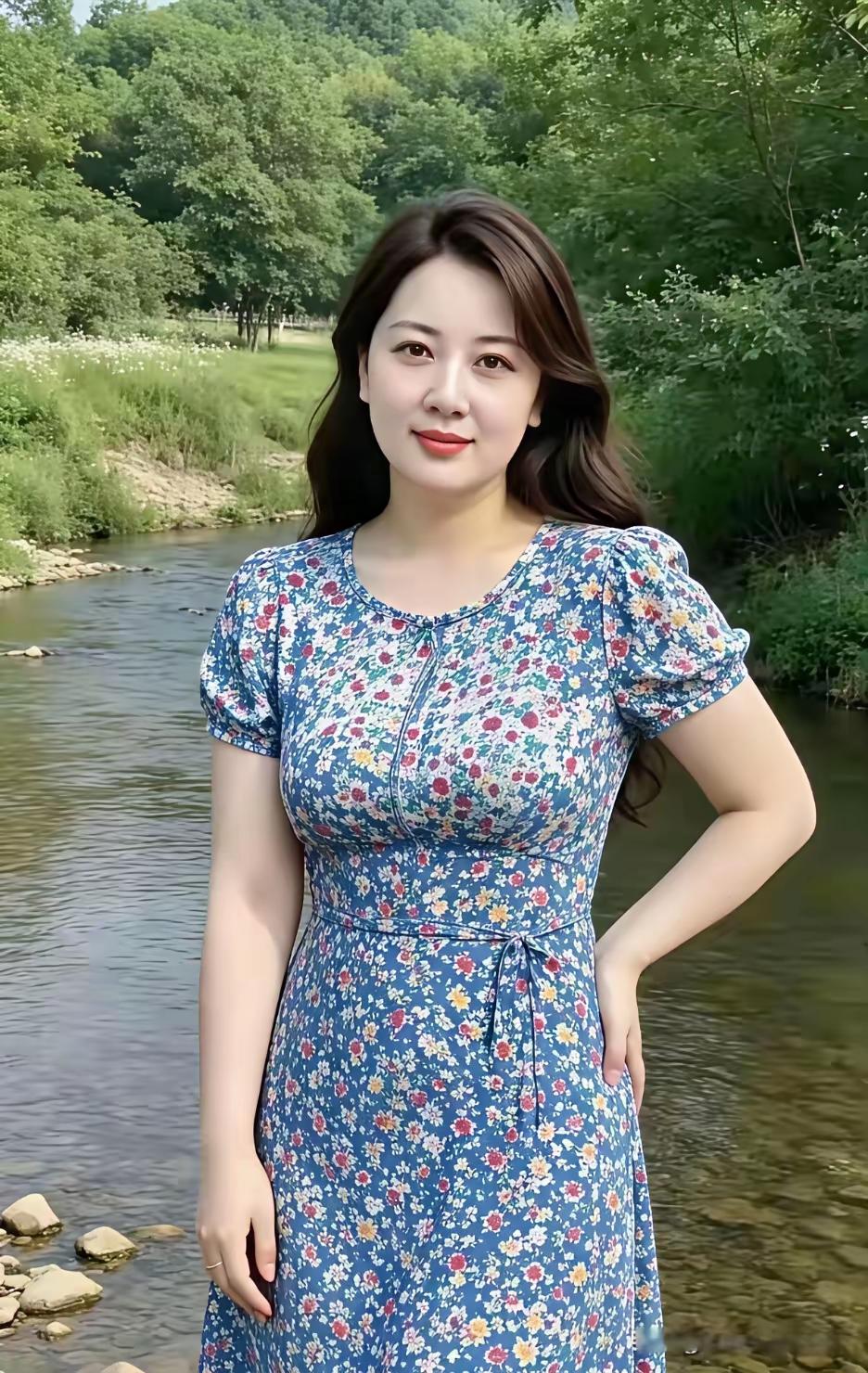 这姑娘站在河边好漂亮啊！