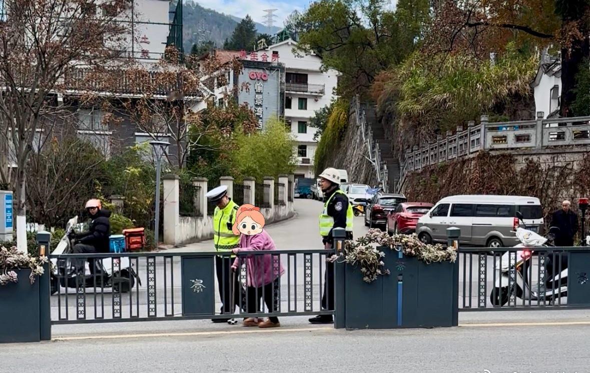 【丽水景宁民警温情护送八旬老人过马路】日前，丽水景宁上演了一场惊心动魄又温暖人心