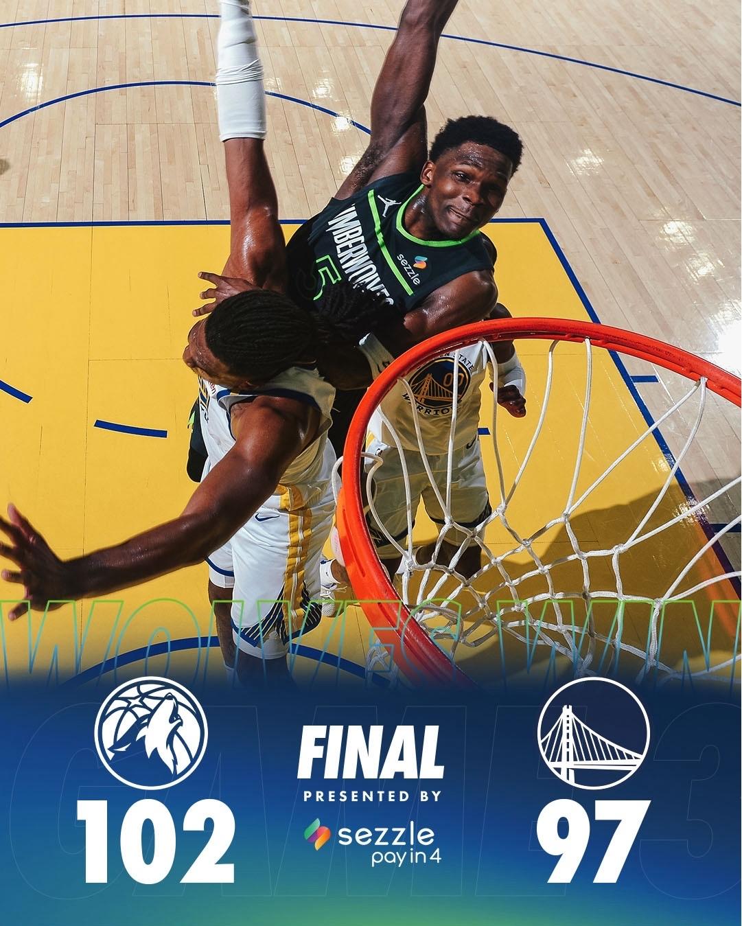森林狼2-1了！

在勇士的主场拿下这一关键胜利至关重要！此战，爱德华兹上半场8