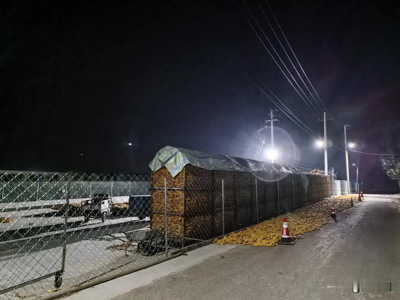 晚上9点，乡村的夜晚，还在灯火通明的忙活。这户人家承包了大约50亩地，正忙着收玉