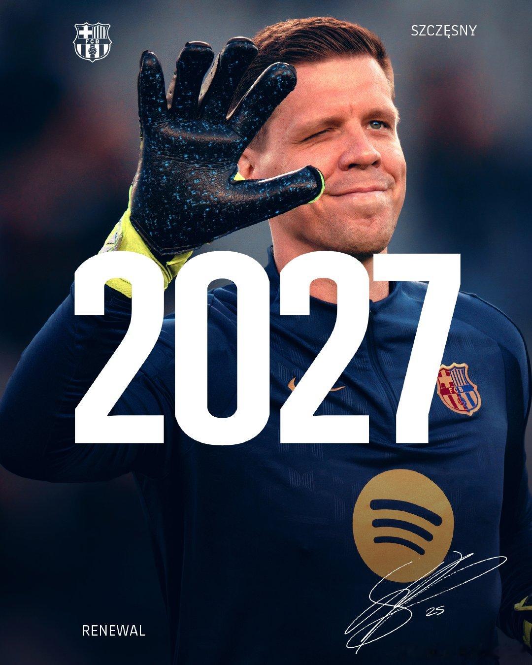 复出夺3冠！官方：巴萨与什琴斯尼续约至2027年。什琴斯尼2024年8月退役，因