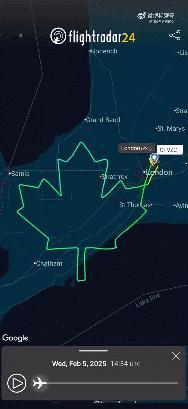 日前有加拿大飞行员在天上画了个枫叶图案，以表达对特朗普的不满——

飞行员迈克尔