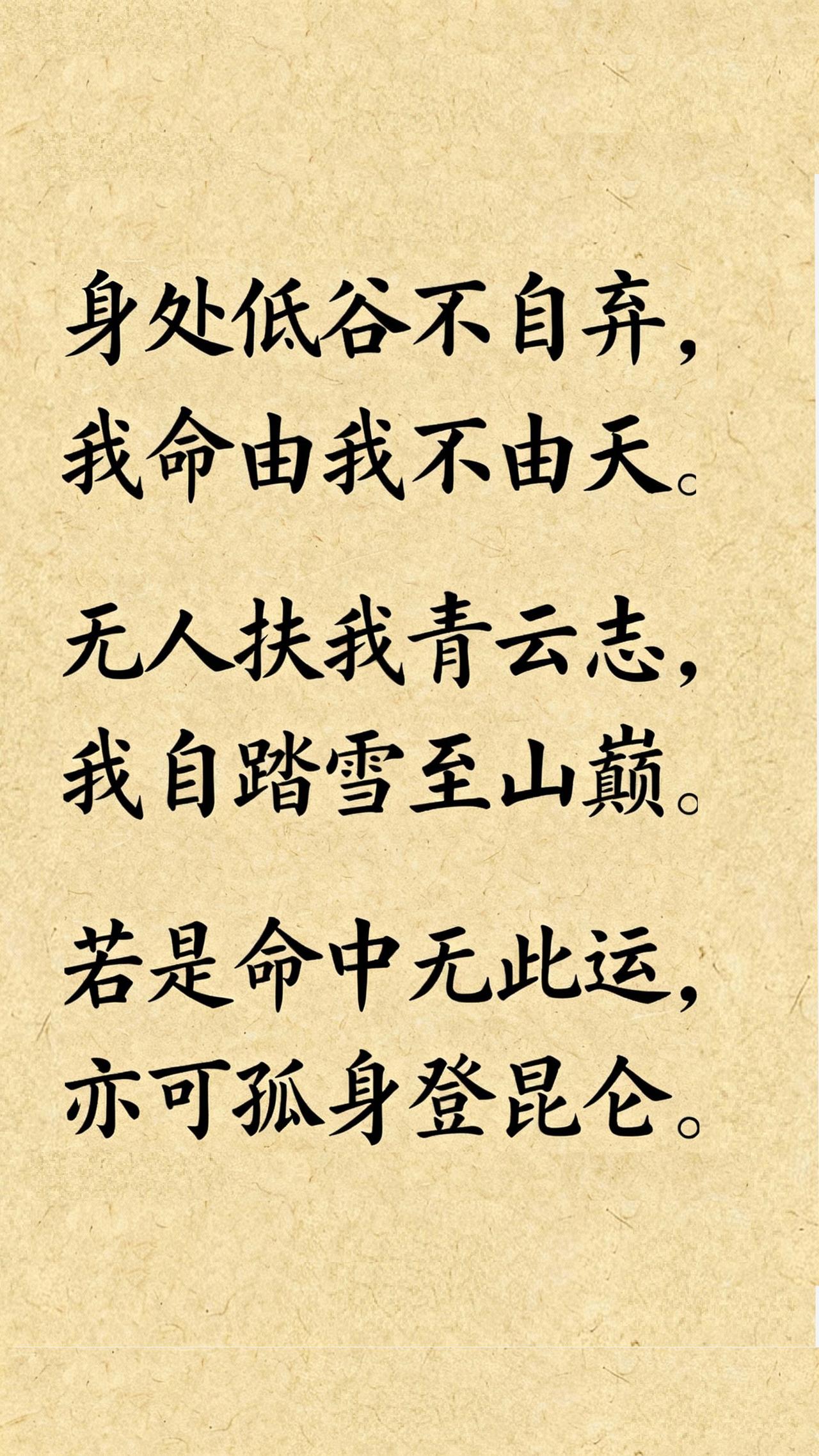 青云志
明 徐霞客
身处低谷不自弃，我命由我不由天。
无人扶我青云志，我自踏雪至