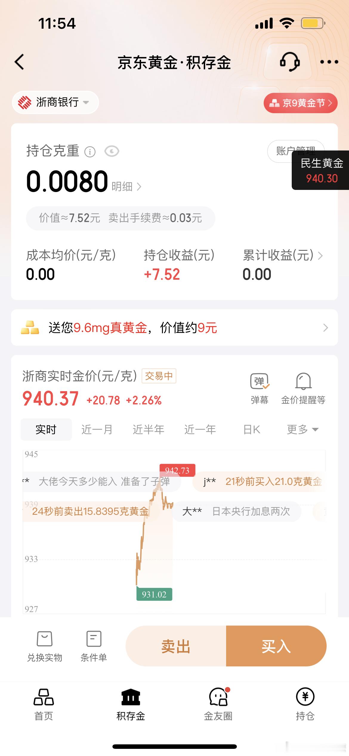 金价 卡在940了，好多人都在卖，因为很多人都在做空，好多散户想看下午沪金主力拉