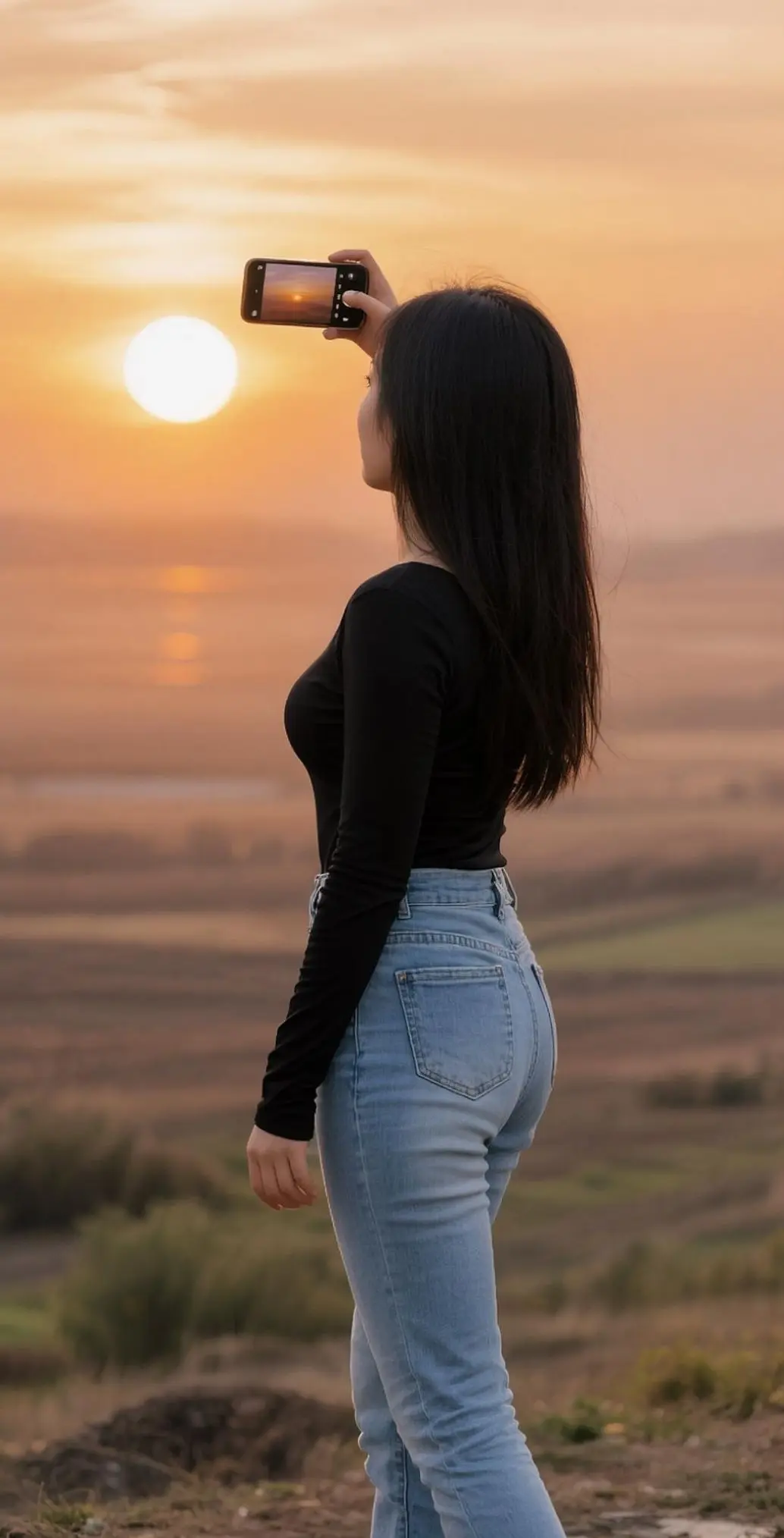日落氛围感拍照 穿搭牛仔裤AI夕阳美拍 随变ai随便玩