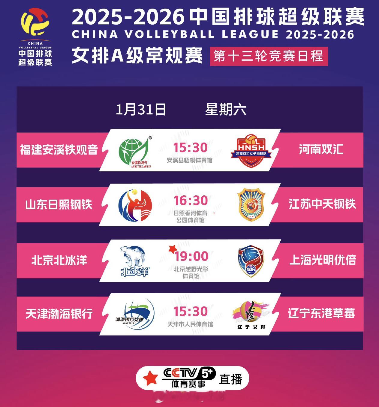 2025-2026赛季中国女子排球超级联赛今日赛程安排排超联赛2025-2026
