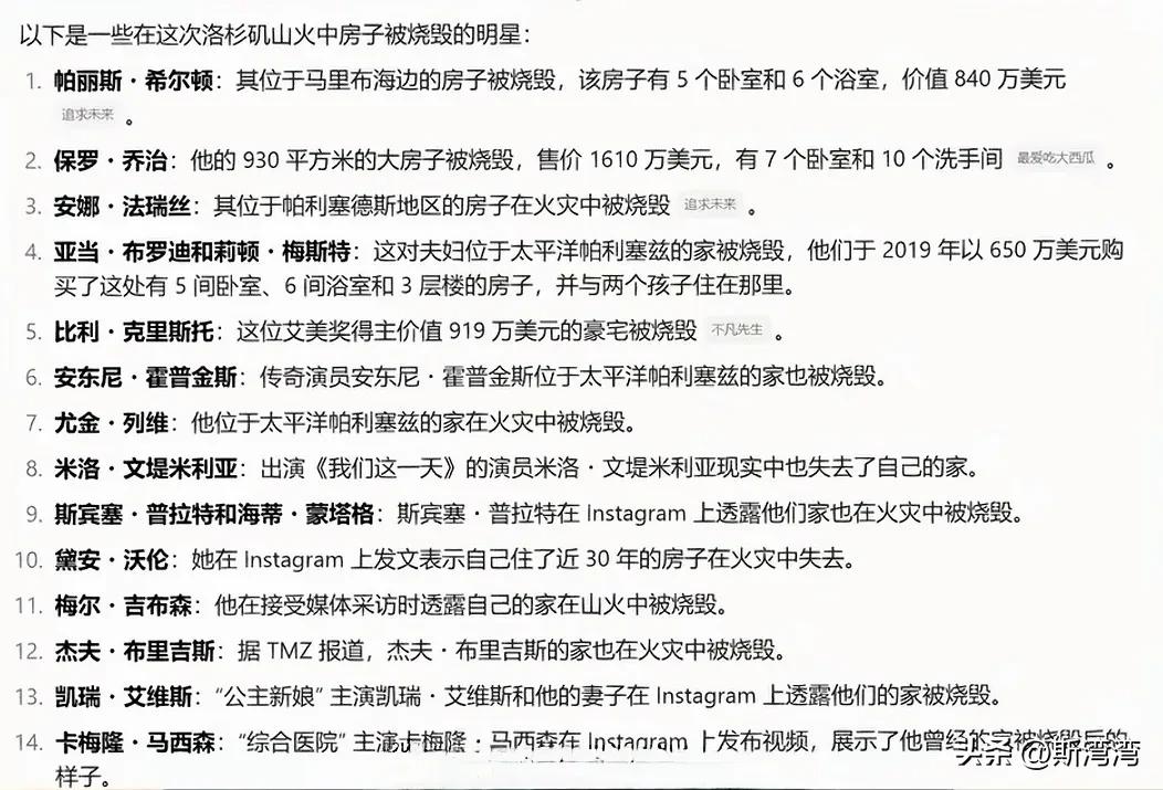 加州洛杉矶大火，好莱坞明星损失惨重！
这还没包括前中国籍明星，比如网传孙海*、*