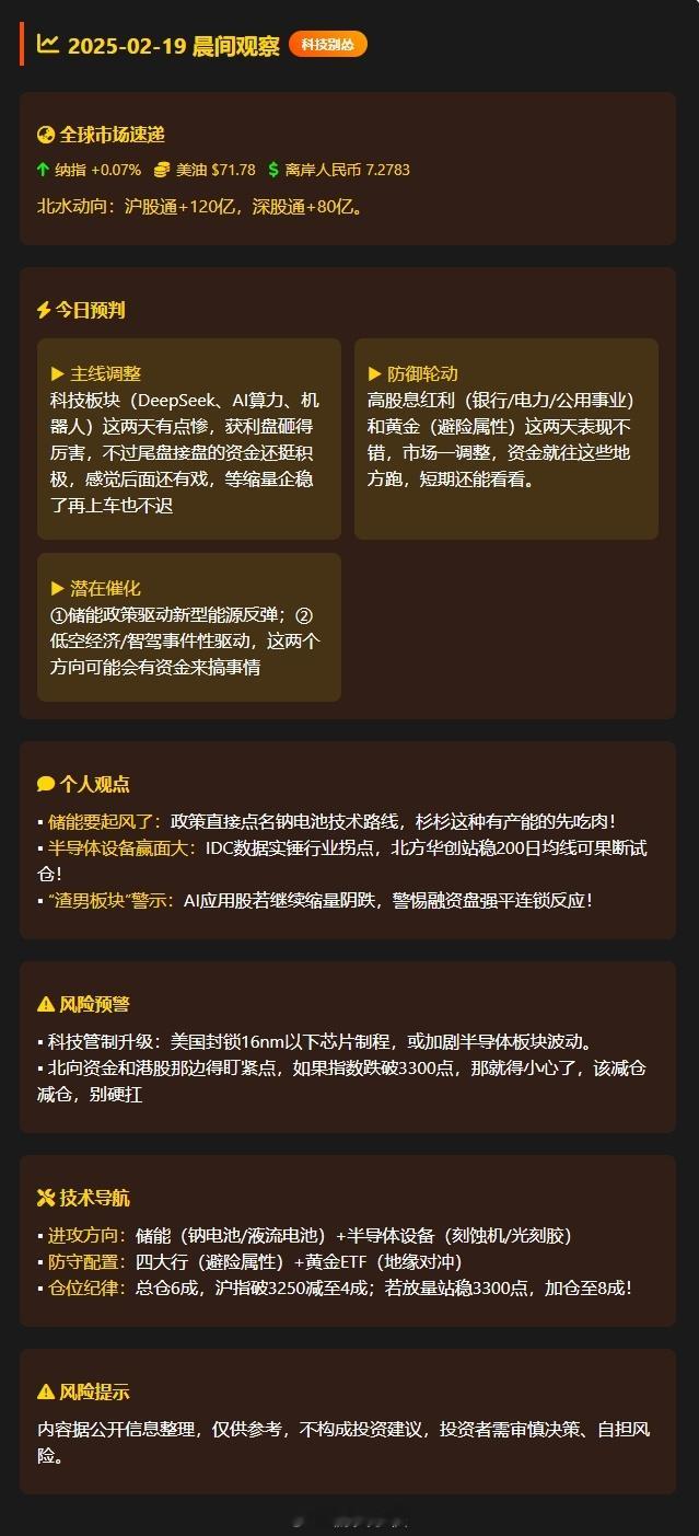 晨间观察  【科技主线承压，关注政策与低位轮动】📆 2025-02-19 国内