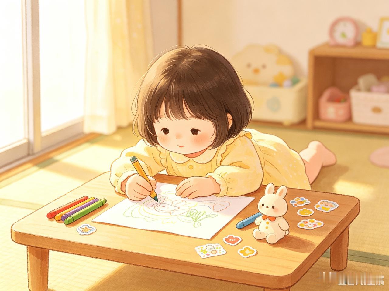 昨晚跟孙女一起吃饭。孙女儿趴在桌子上画画。她说:“奶奶，我要给你画个画。”

我