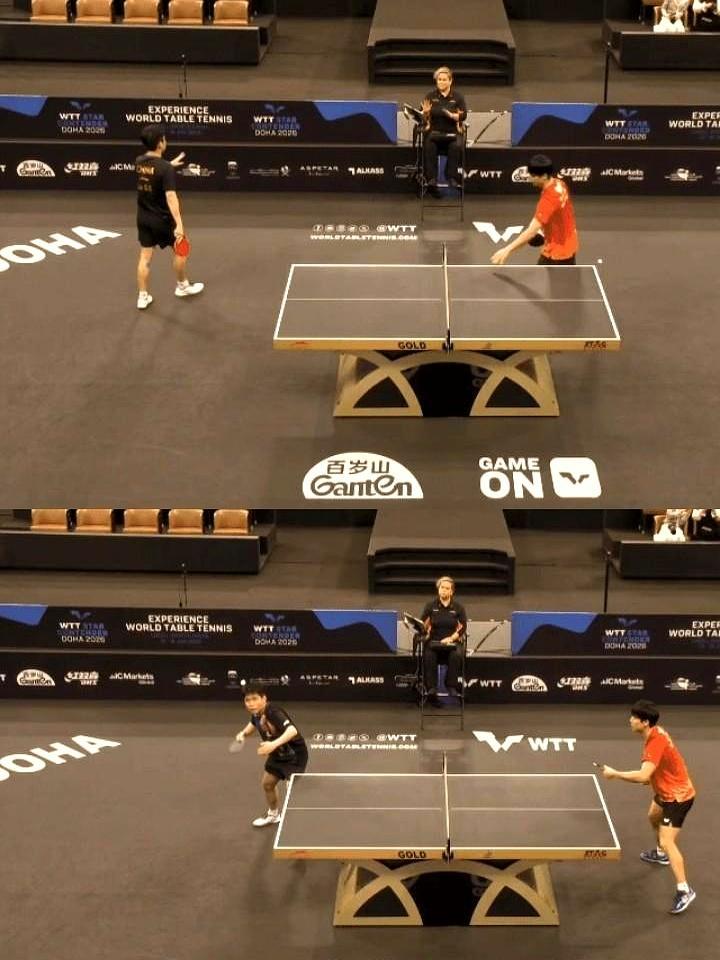 裁判被球砸脸，林诗栋吓懵
 
多哈球星赛，林诗栋对韩国朴康贤。第三局，回球擦边，