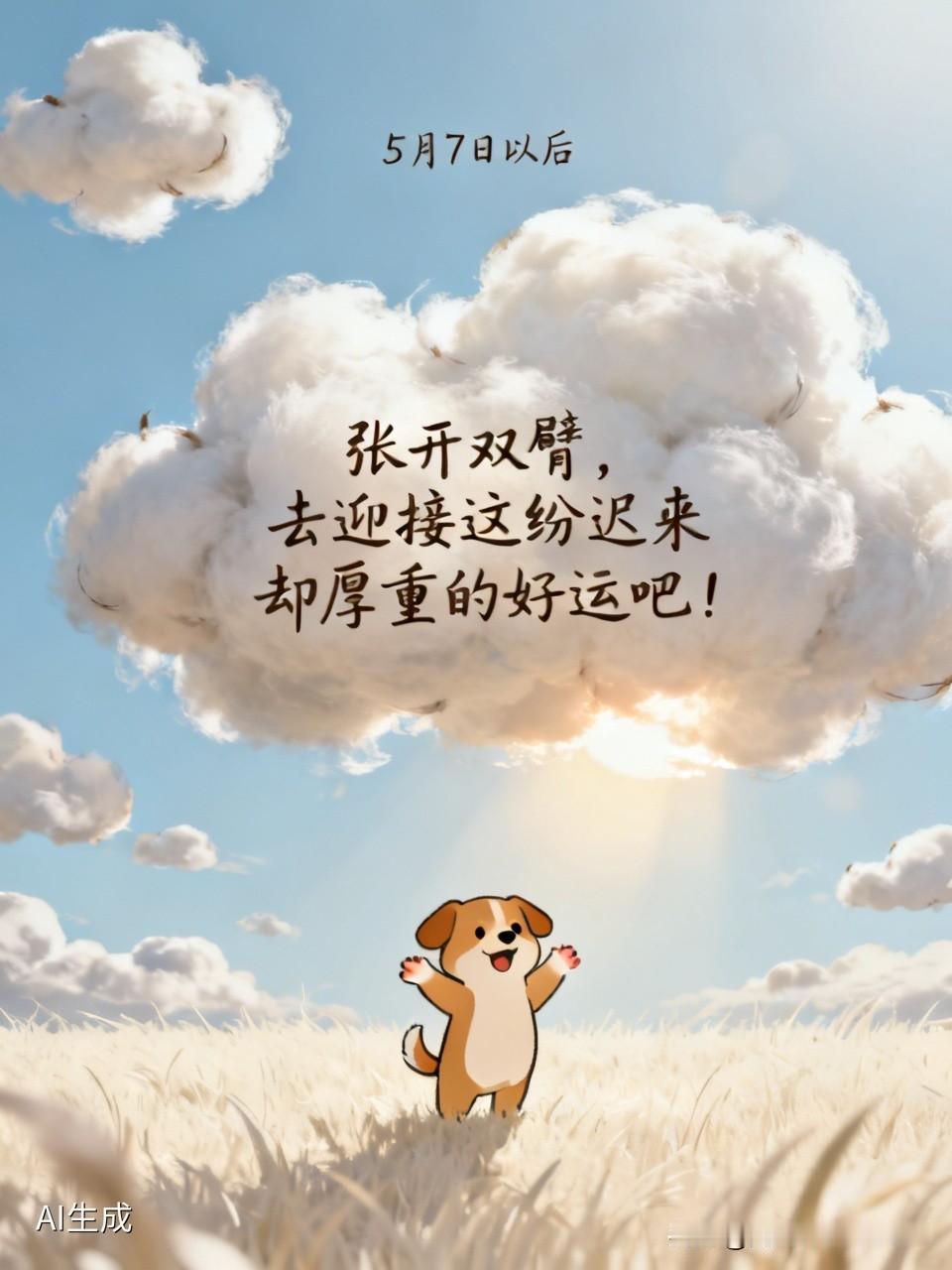 狗狗！5月7日以后请張开双臂，去迎接这纷迟来却厚重的好运吧！