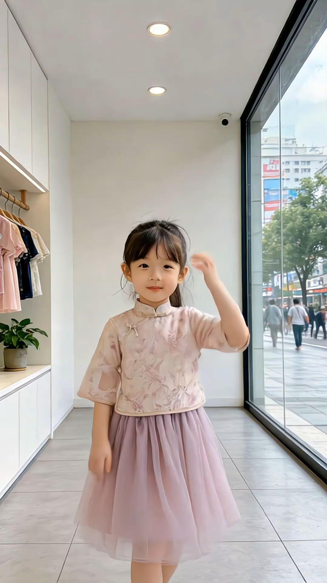 "谁懂啊！我家小甜妹这套也太灵动了🥳裙子摆飘起来的样子直接戳中老母亲心巴！面料