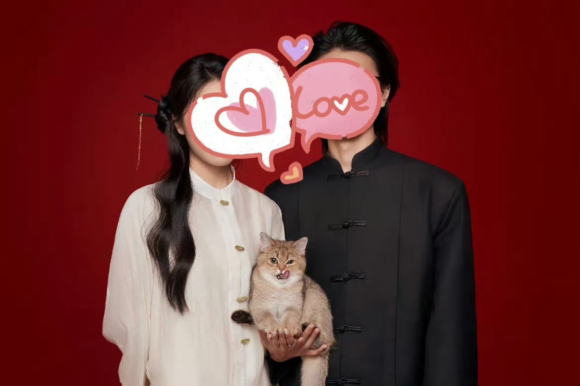 人类结婚照上首次出现猫咪