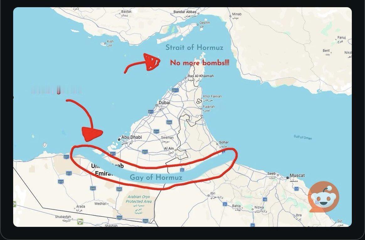 老外的脑洞是真的大，霍尔木兹海峡不让走，那能不能从中间开辟一条新航道出来？
 