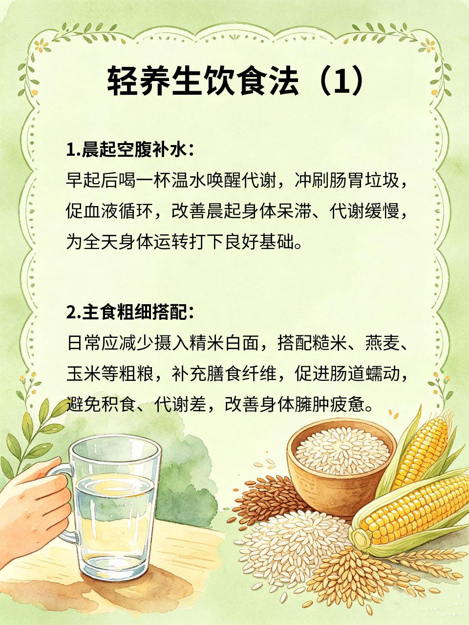 轻养生饮食法，远离亚健康状态
当代人熬夜、久坐、饮食不规律，大多处于亚健康状态。