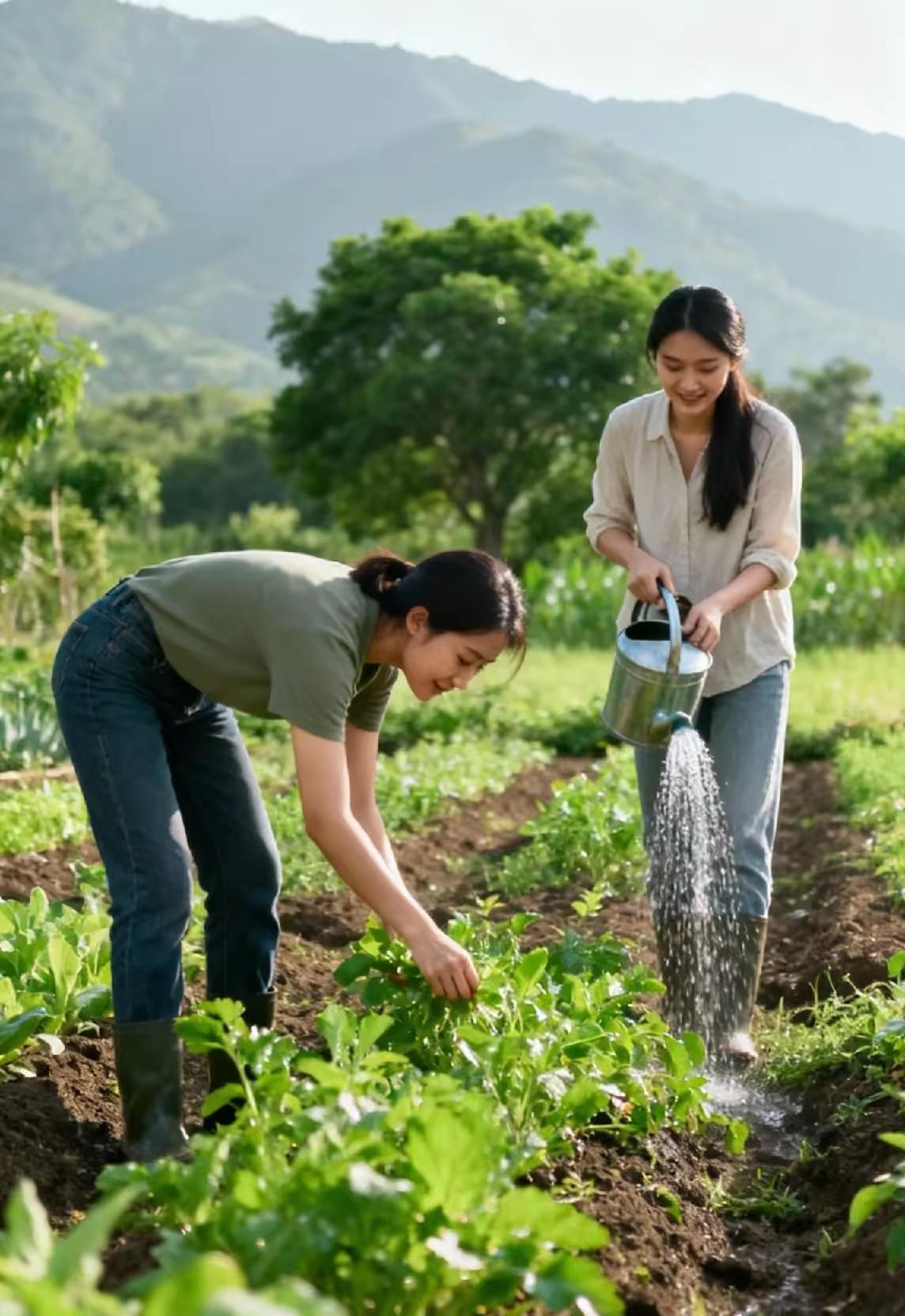 落梅风·家种小菜
豌豆嫩，土色鲜，
儿媳勤灌置畦间。
黑泥育出绿一片，
待收时节