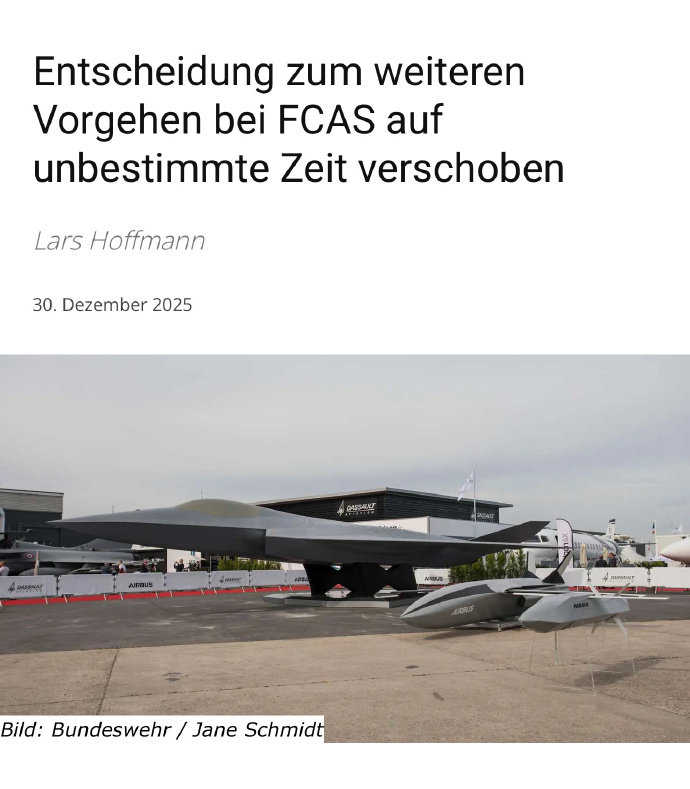 无人在意的角落，德法六代机项目FCAS无限制搁置了。这并不奇怪，毕竟法国达索是真