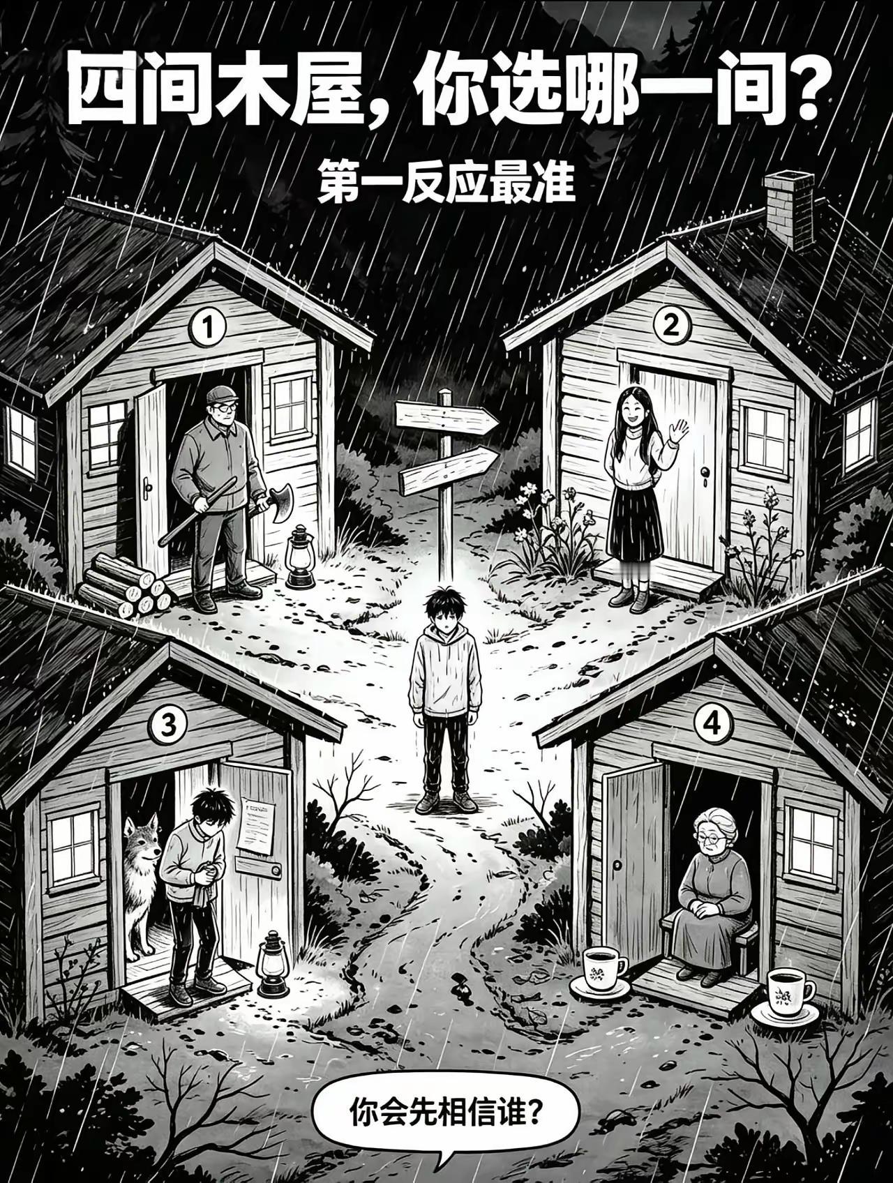 要是问路就问1，要是想借宿可选4，要是想艳遇就选2，别选3，因为有狗，力量增加1
