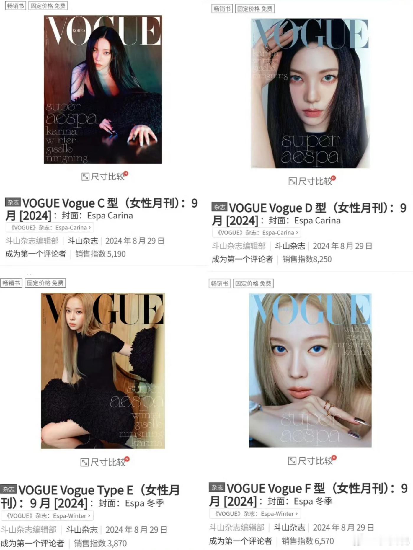 aespa杂志销售指数，柳智敏就这样水灵灵的反超了#aespa韩版VOGUE金九