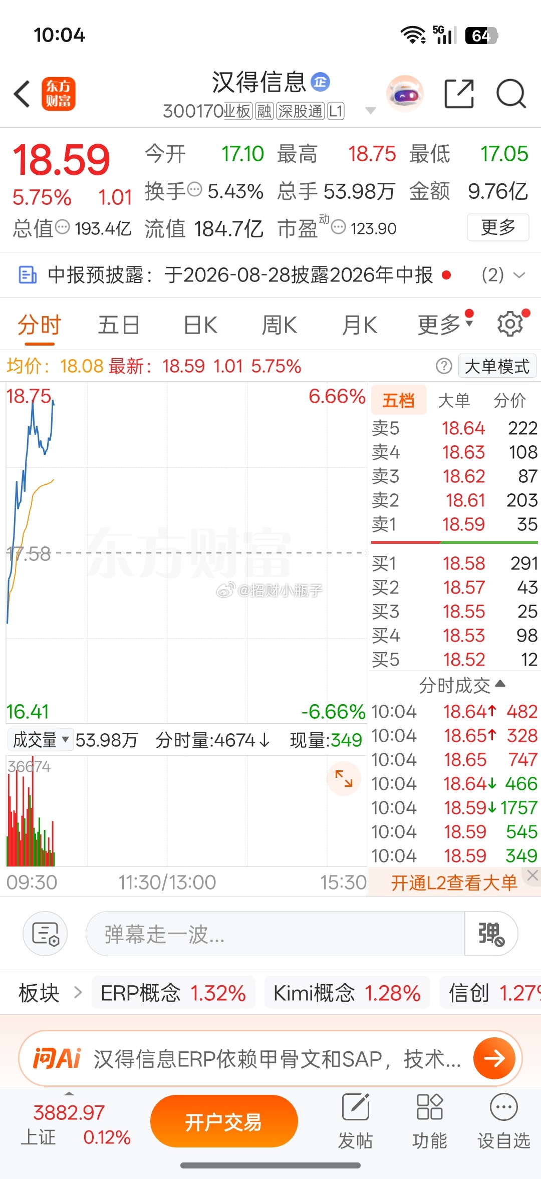 汉得迈着强势的步伐来了，昨天上车的又可准备出局了，都盯好来咯 