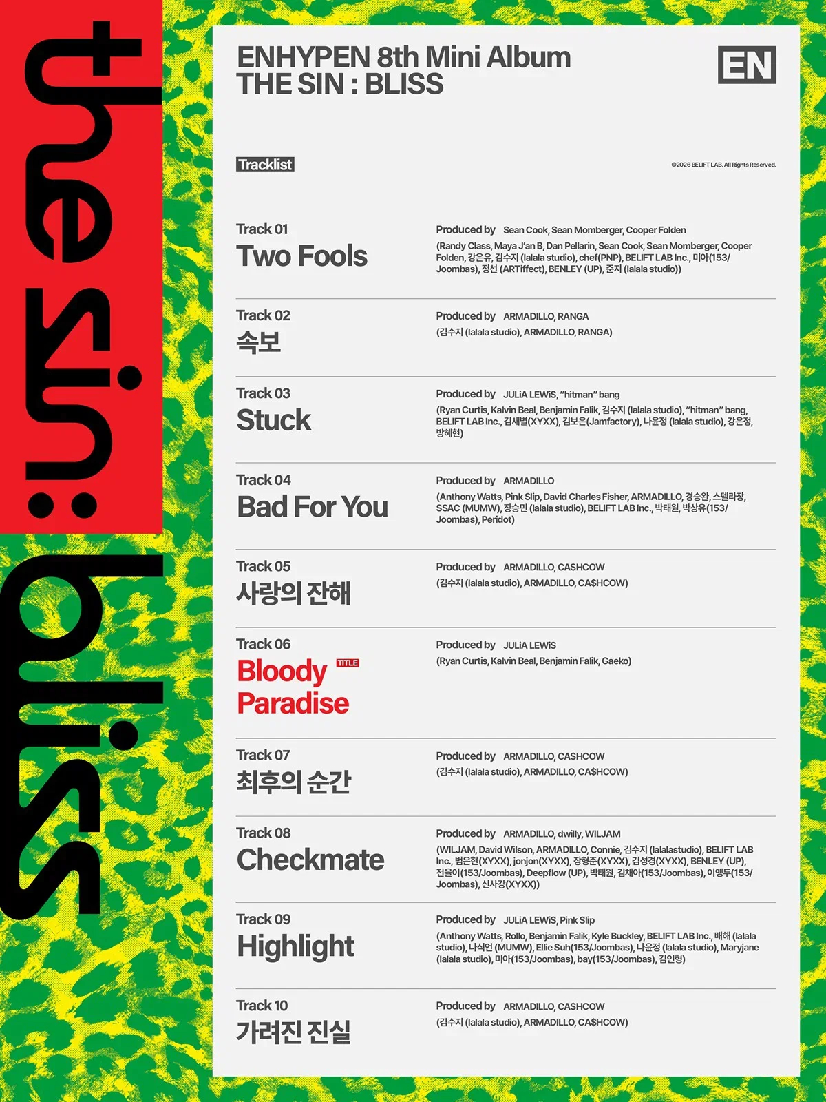 【Twi】ENHYPEN 'THE SIN : BLISS' Tracklist