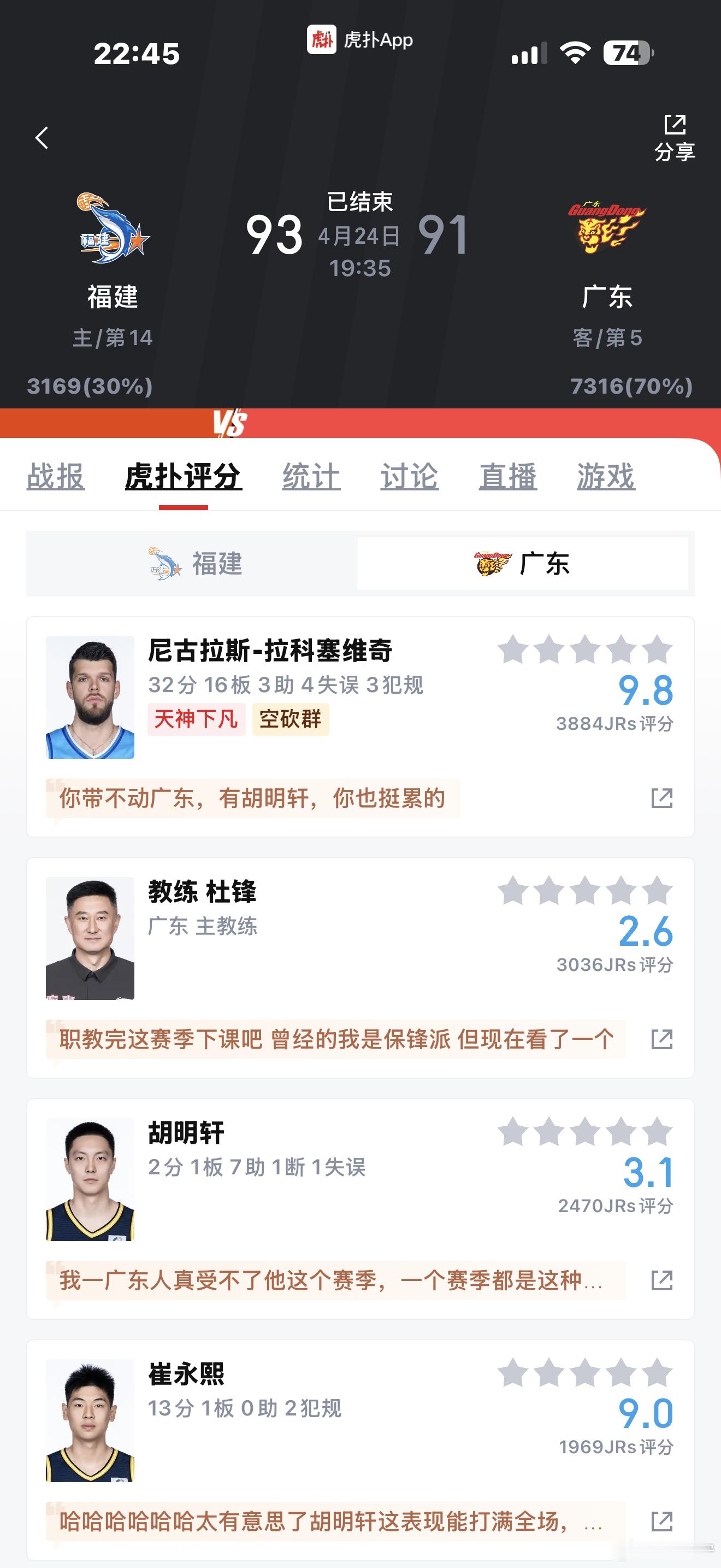 福建男篮vs广东男篮 刚打完球回来，没看比赛，怎么我闽又把你粤赢了广东宏远CBA