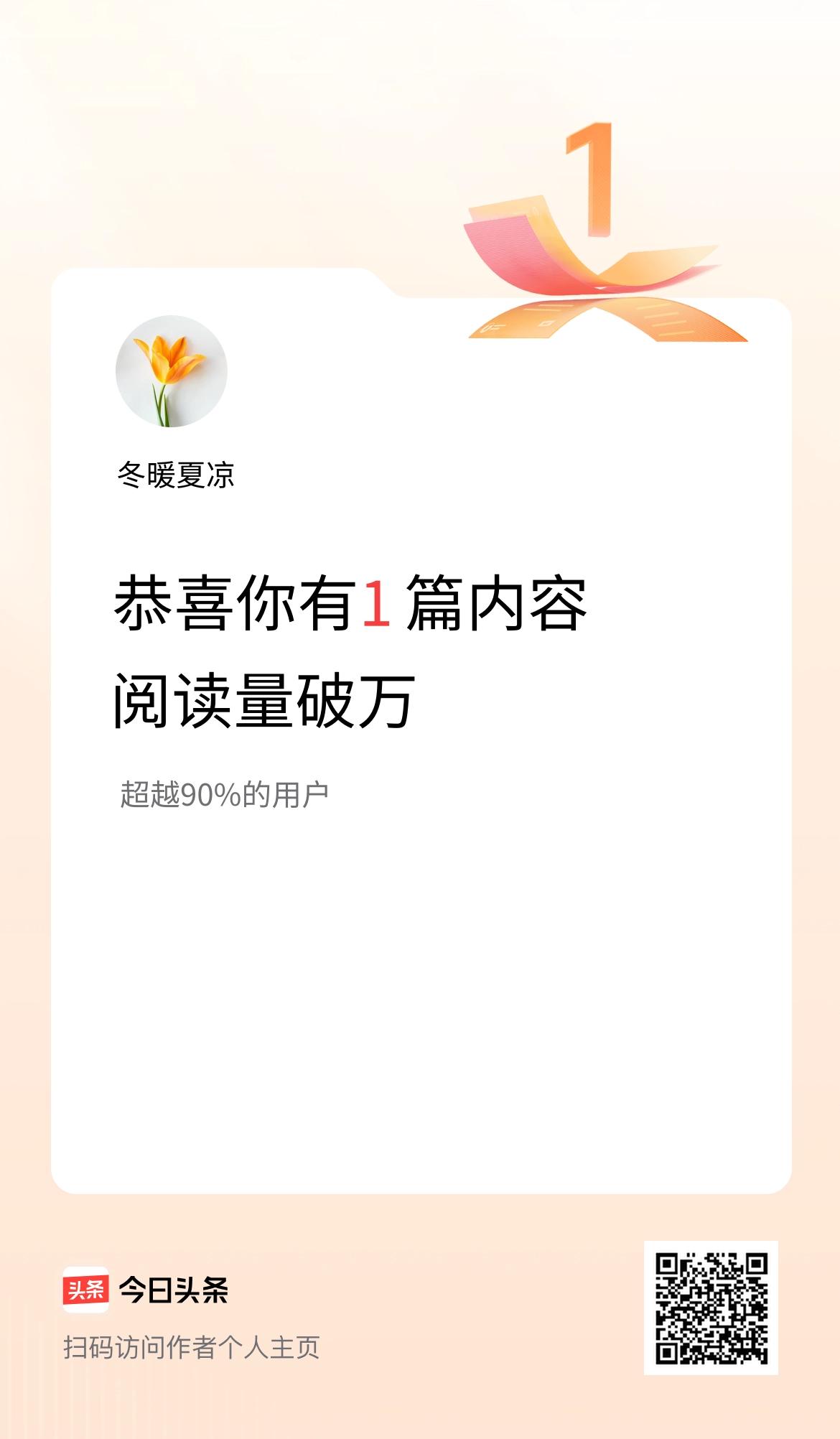 我在头条有1篇内容阅读破万了！