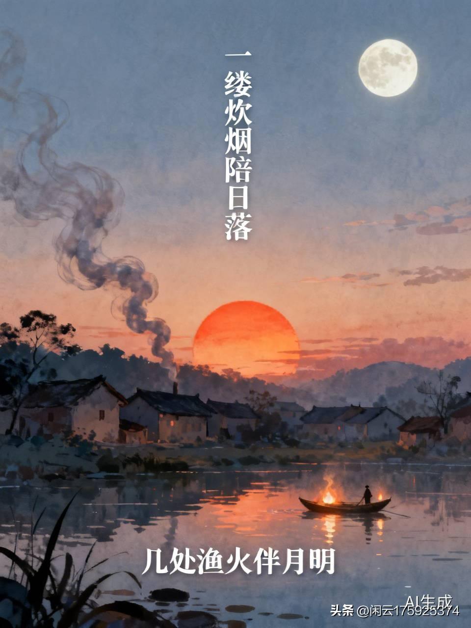 上联：一缕炊烟陪日落，求下联下联，几处渔火伴月明！[烟花]