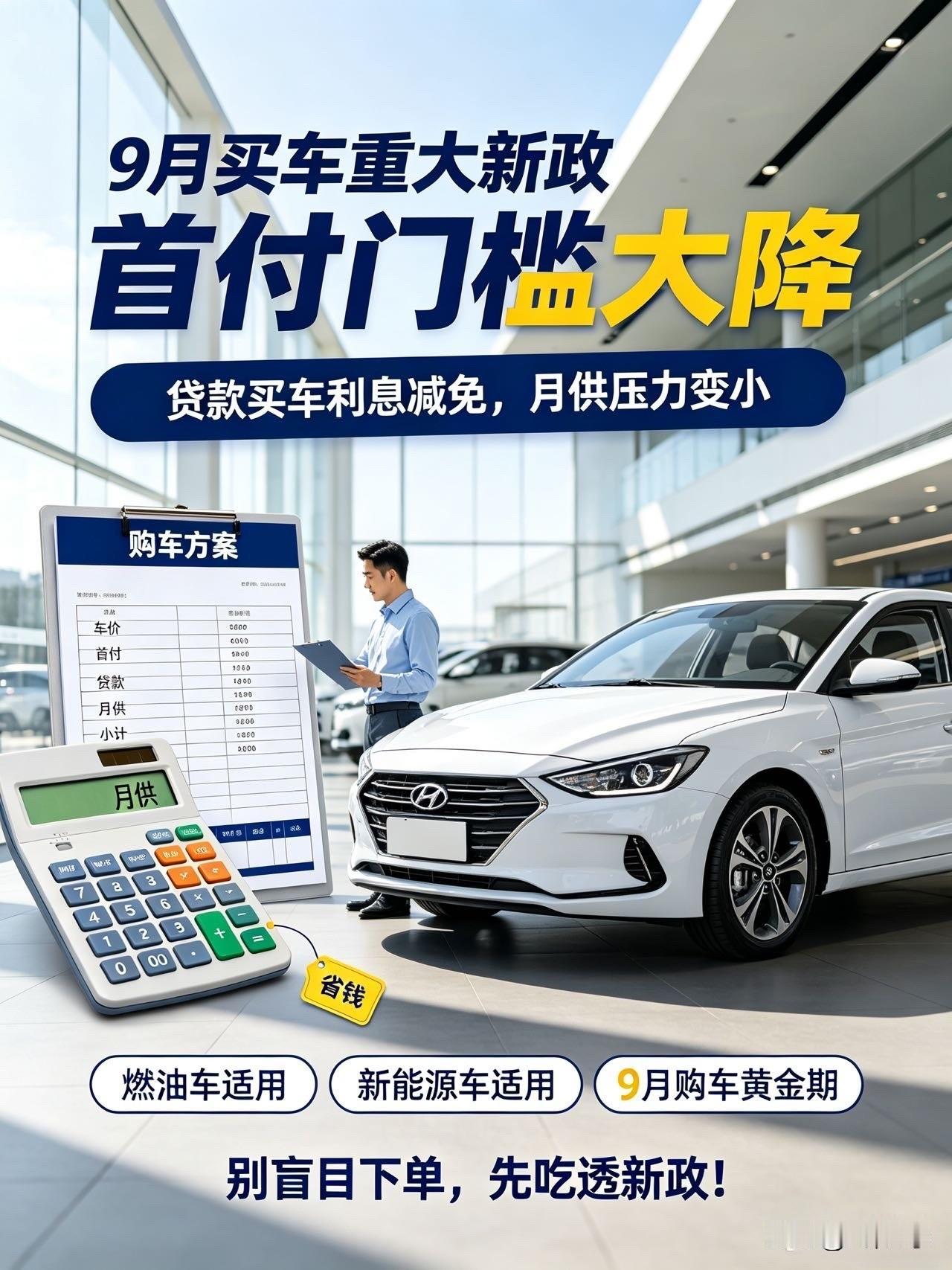 9月买车重大新政落地！首付门槛大降，普通人买车省大钱

准备近期买车的车友注意！
