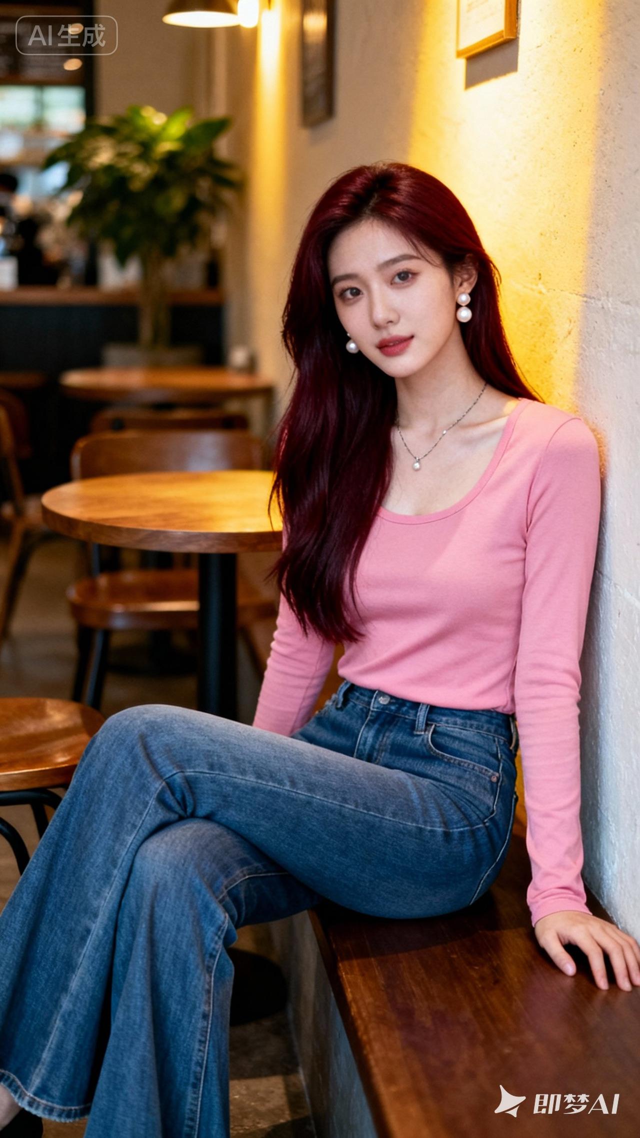 红衣美人倚墙坐，静看花开花落。