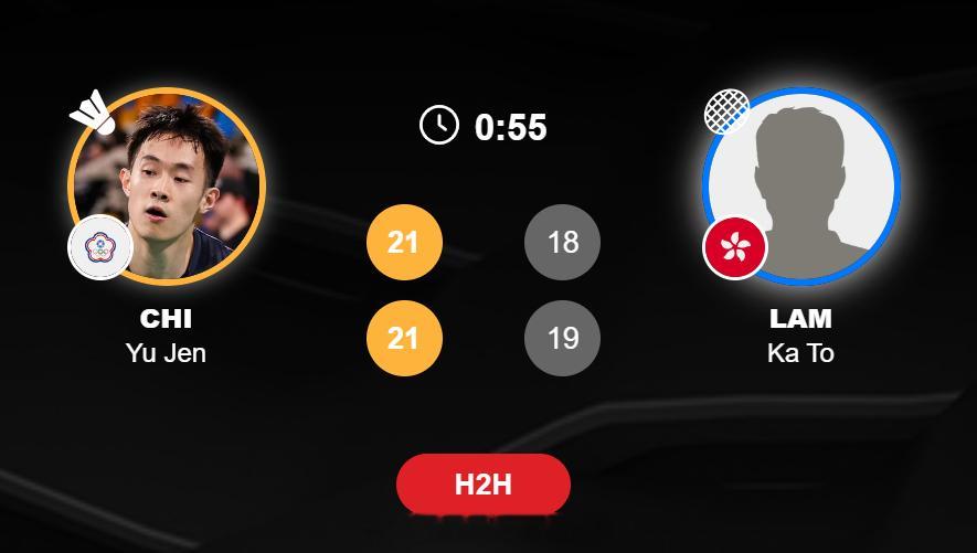 男团 B组 中国台北 3-2 中国香港 男单 林俊易 17-21 15-21 李