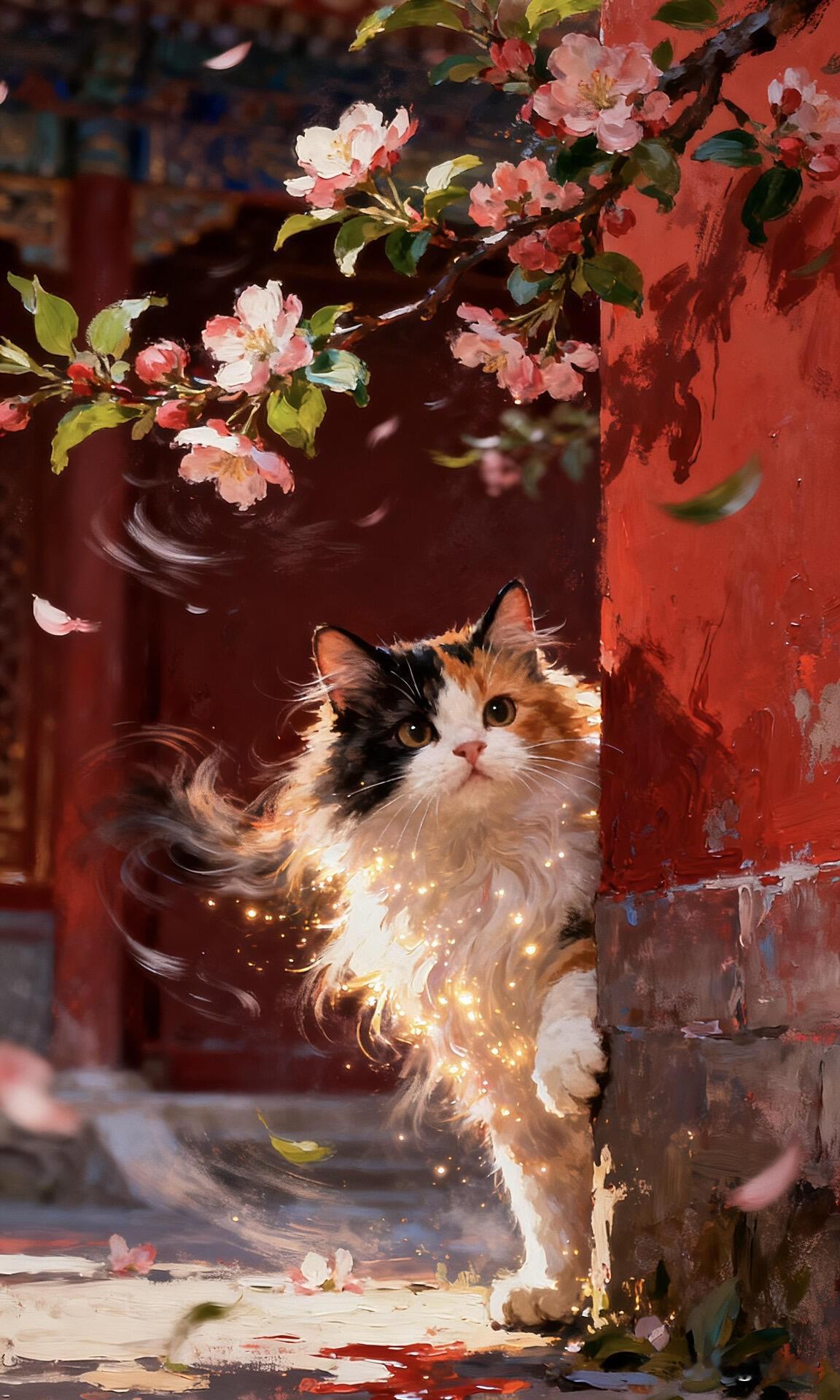 红墙黛瓦 喵喵喵喵｜壁纸
1. 红墙绕花香，一猫惹春光✨ 故宫的风，都绕着这只小