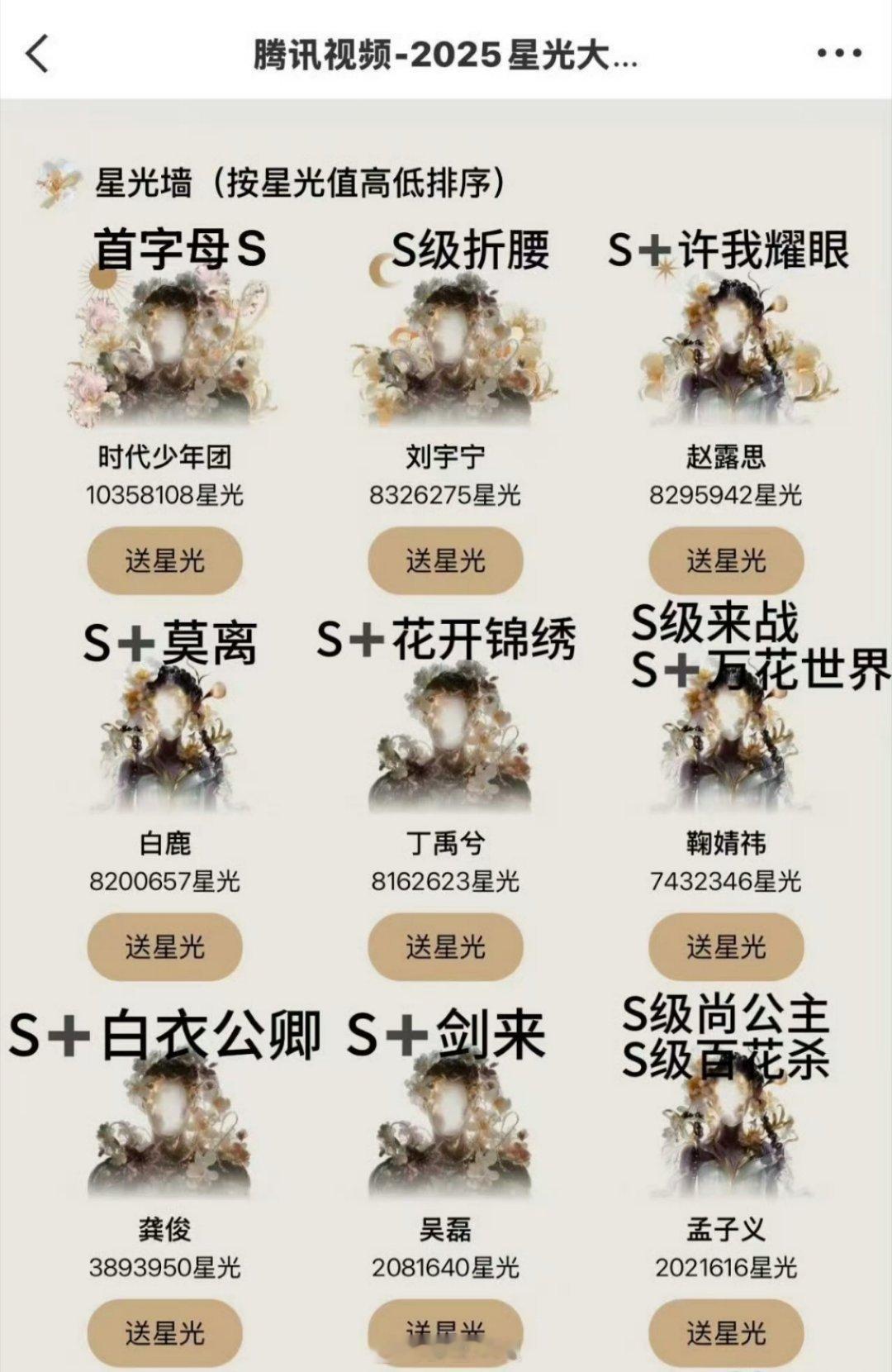 腾讯的星光墙 怎么这么多S 恐S了 