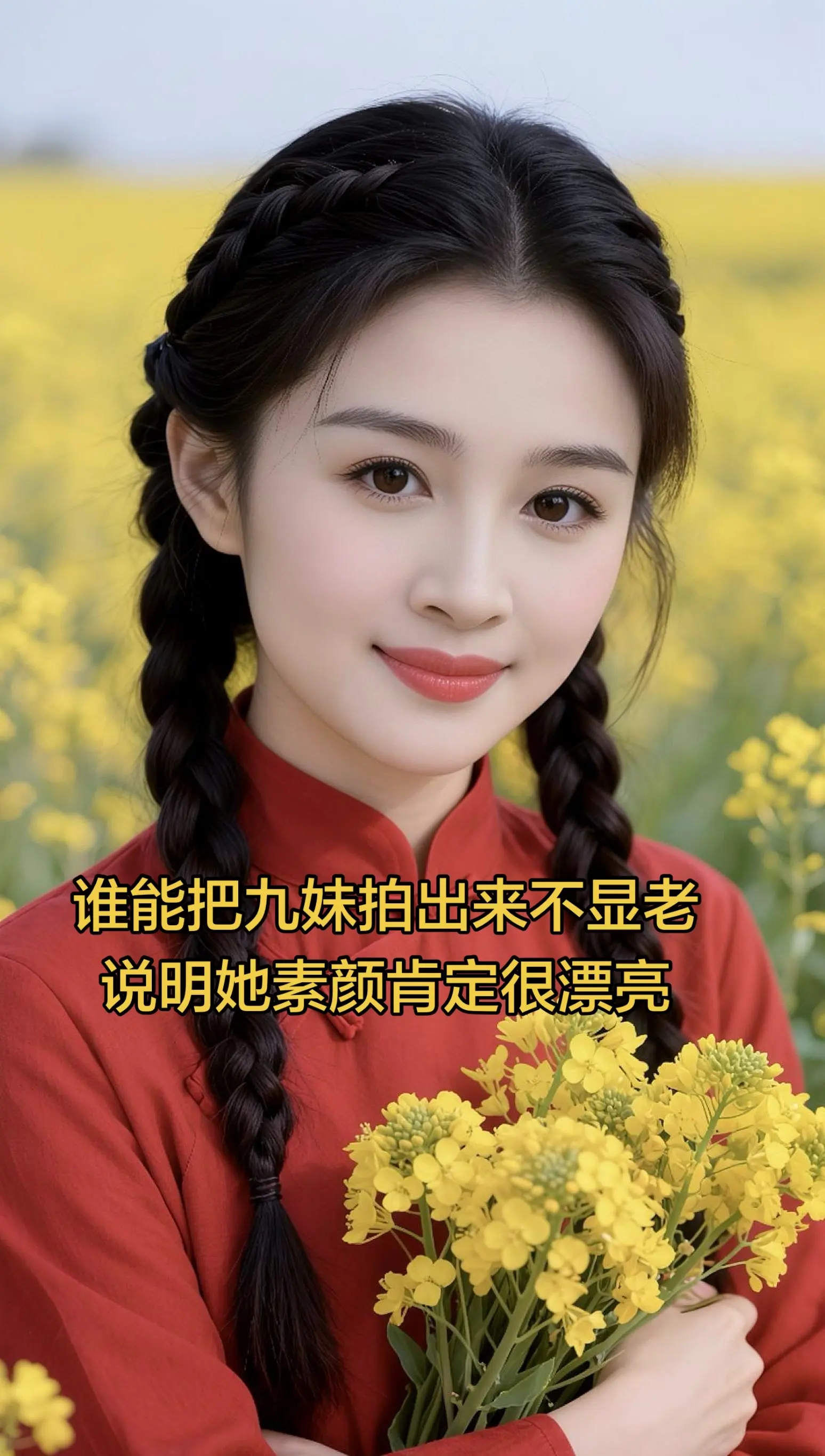 AI田园麻花写真 随变ai随便玩 九妹 九妹九妹漂亮的妹妹 油菜花写真