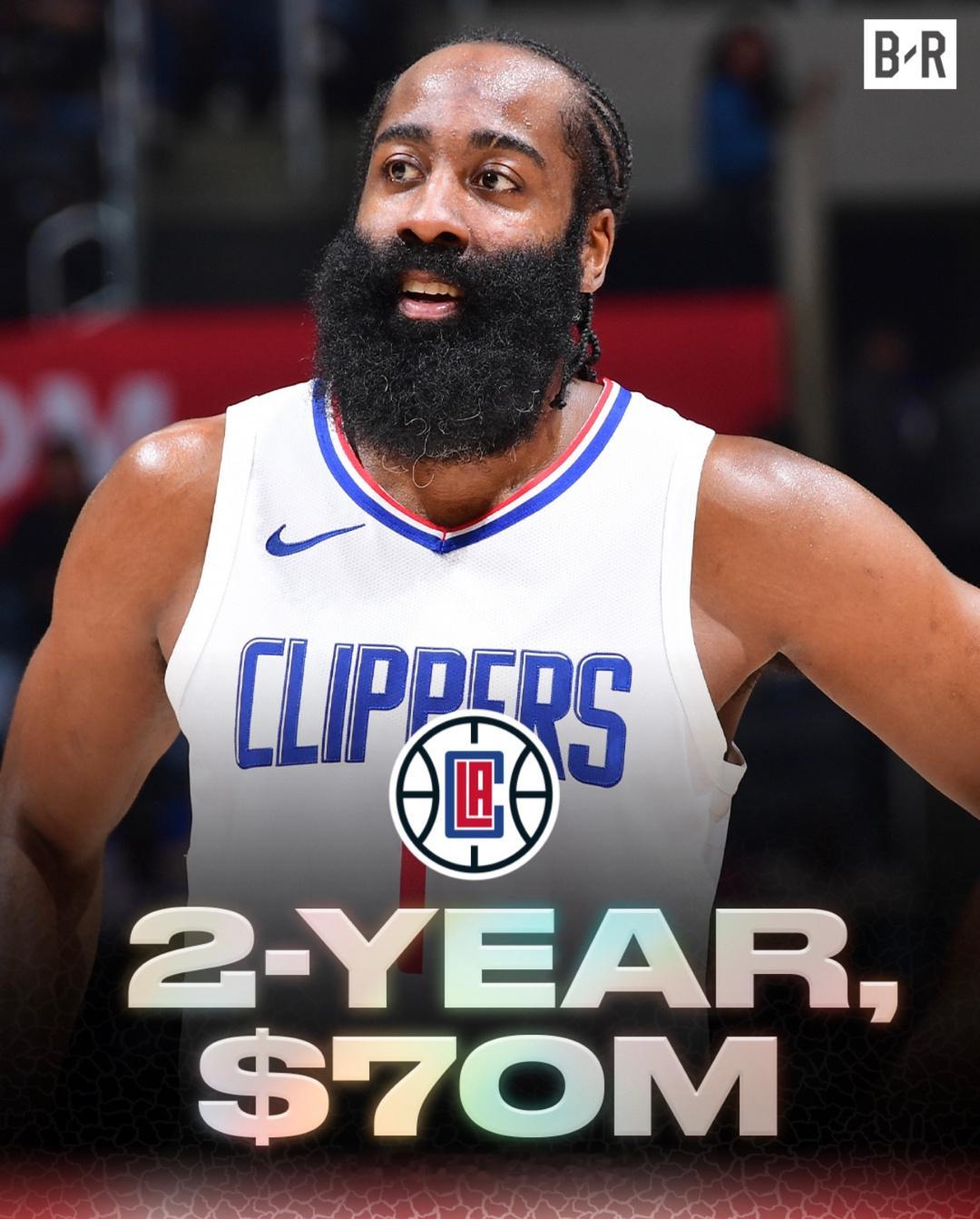 全额保障！哈登与快船签下2年7000万美元合同，第二年为球员选项！#哈登续约快船