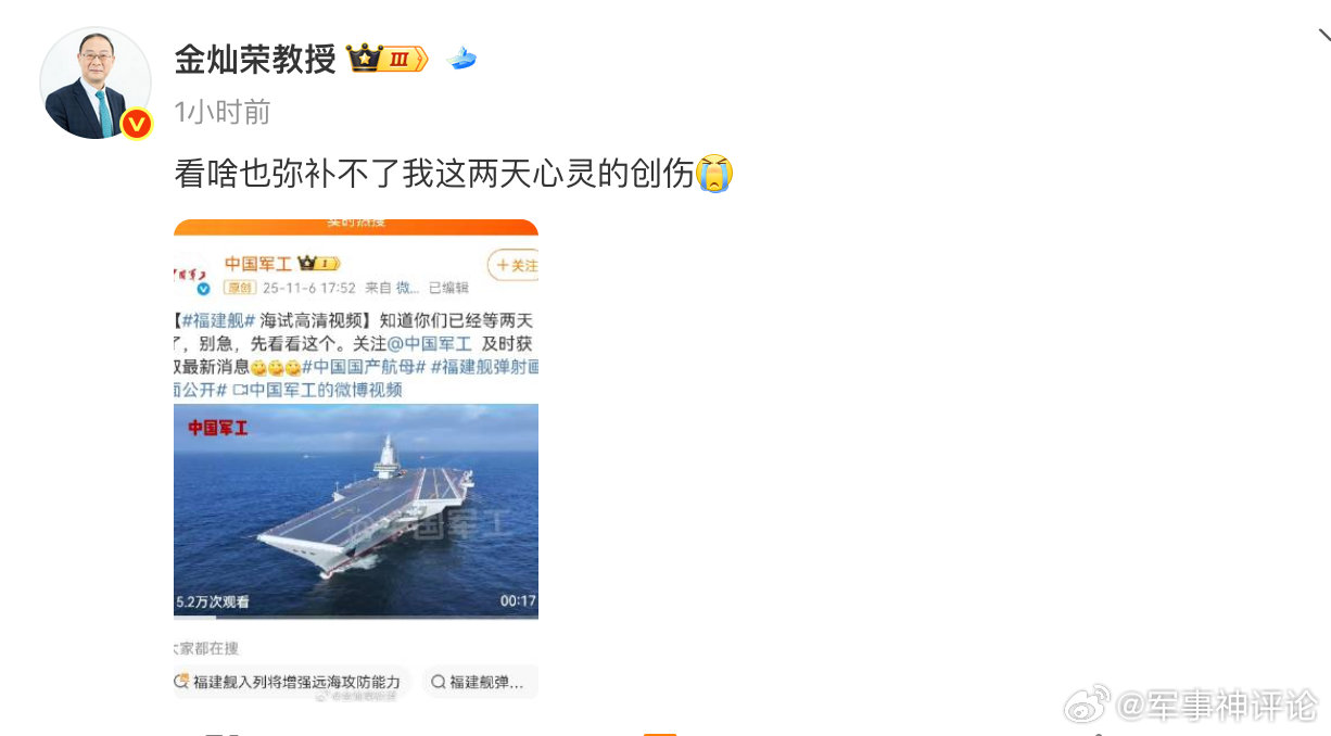 金灿荣称看啥也弥补不了心灵创伤 发博称看啥也弥补不了这两天心灵的创伤[泪奔]福建