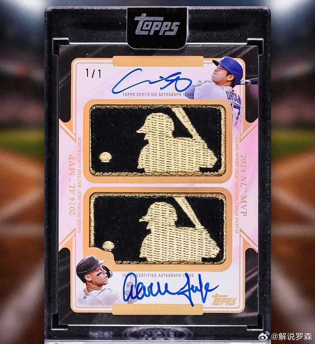 最近又有一张天价棒球卡成交，大谷翔平与阿隆贾奇的双人金色Logoman签字卡，成