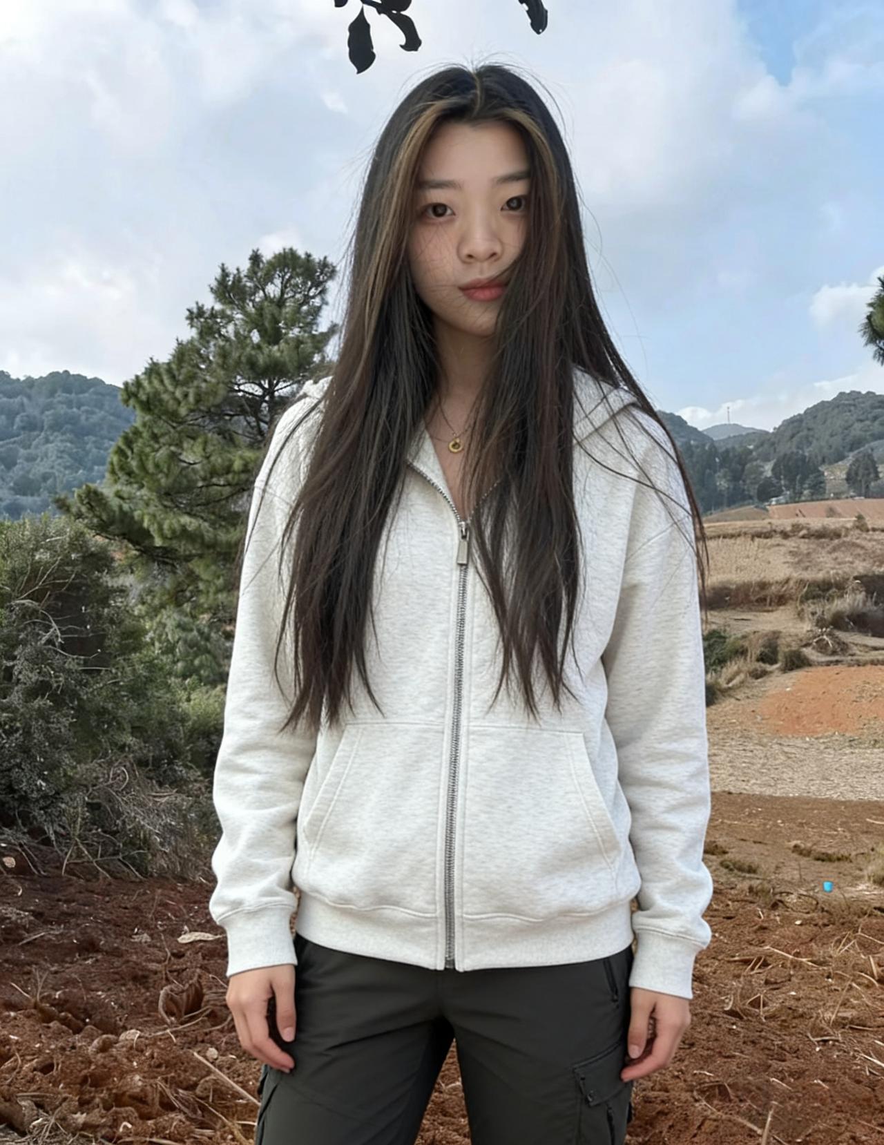 山野的风，吹乱了你的发
也吹起卫衣的帽檐
浅灰色的拉链，拉着半分慵懒
你站在田埂