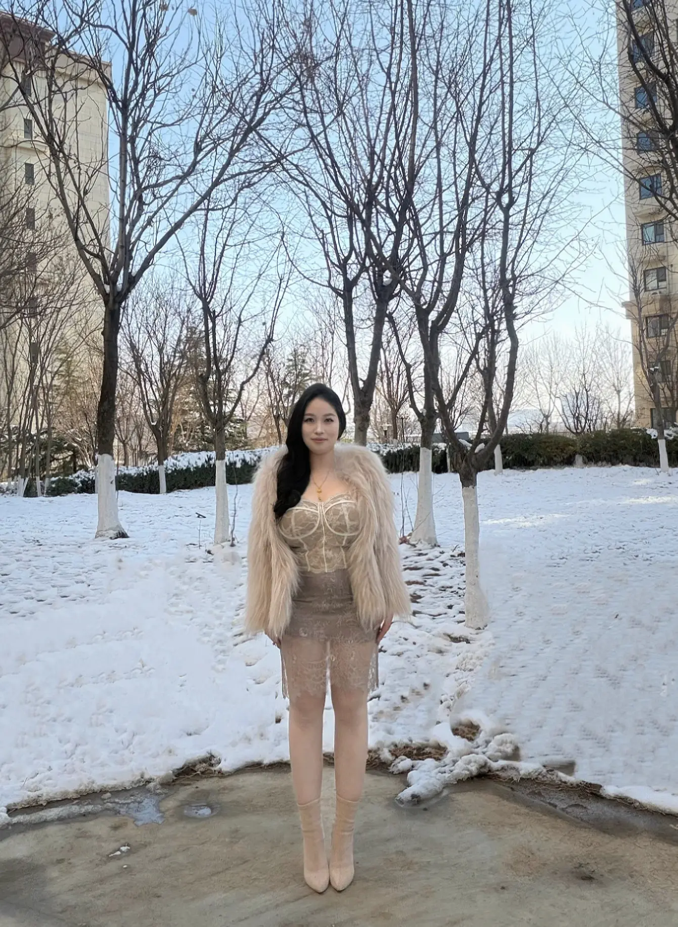 老婆 女友 冬季 雪天