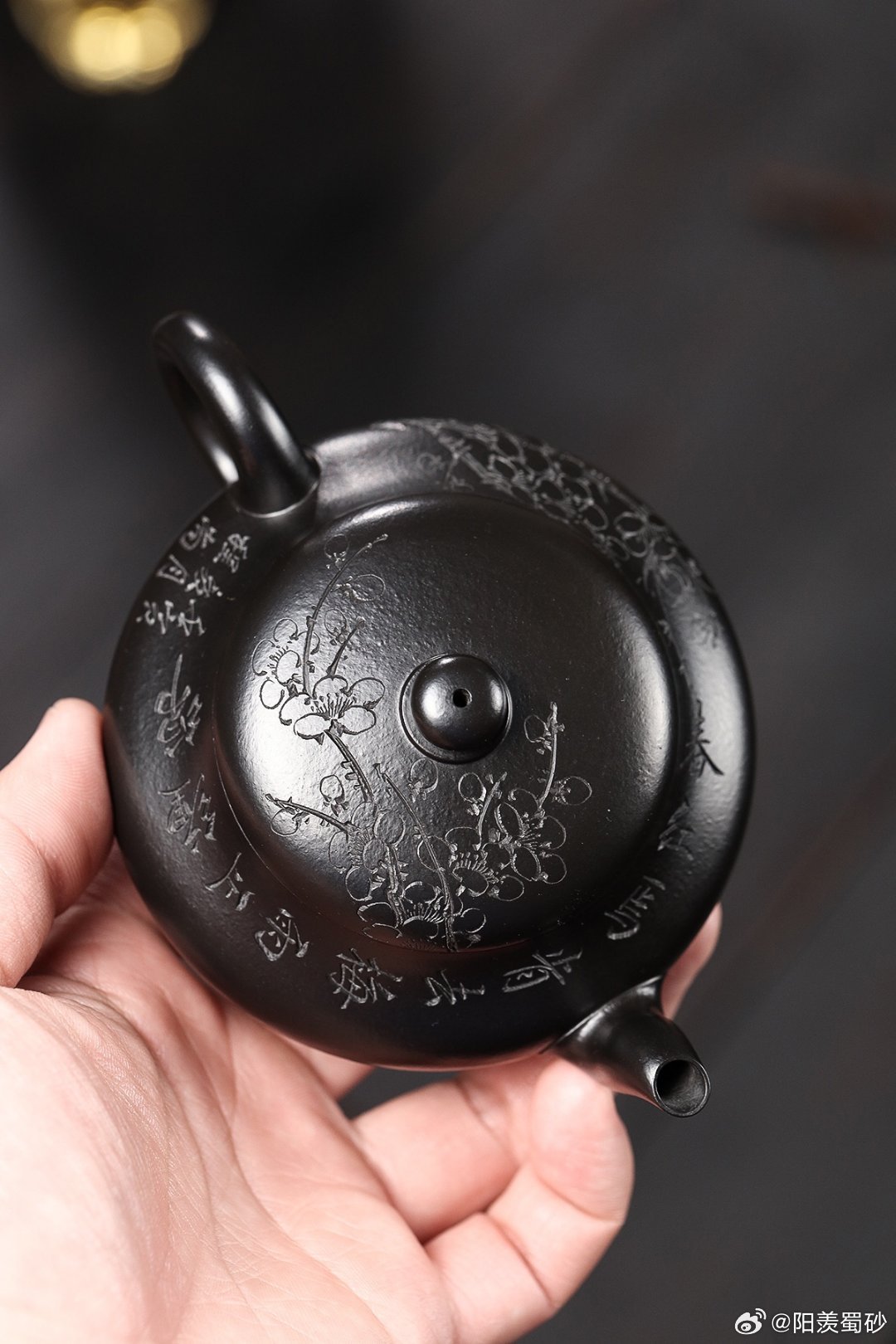 【春红焉肯去，梅雨正缠绵】焐灰虚扁·通转梅花原矿小煤窑朱泥·180cc虚扁是紫砂